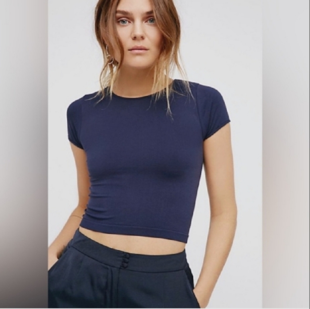 Free People Intimately Blue Cap Sleeve Crop T-Shirt